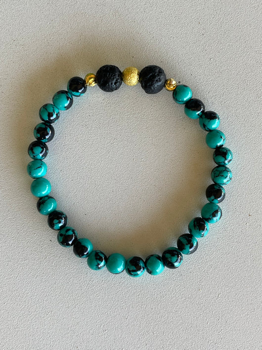 Turquoise & Black Lava Handmade Beaded Bracelet