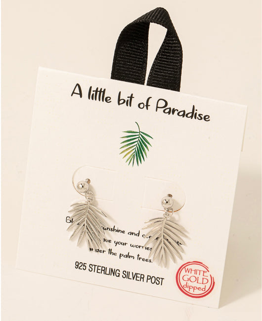 Paradise Tropical Leaf White Gold Dipped & 925 Sterling Silver Post Earrings