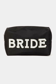 Bride Bag Black Cosmetic Zipper Closure w/Pearl Bride Embroidery