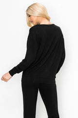 Black Long Sleeve Crew Neck Soft Sweater Top