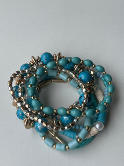 Turquoise Set of 8 Mixed Stretch Beaded Bracelets