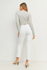 White Crop Cut Off Straight Leg High Rise Jeans by Just USA