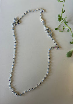 Long Silver & Aurora Borealis Beads Necklace