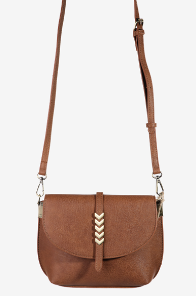 Faux Leather Tan Smooth Chevron Crossbody Bag
