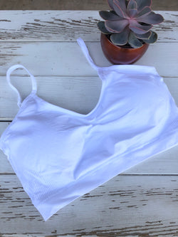 White Seamless Bralette with Removable Padding OS fits most by Dynamic Fashion and feels like butter  Check out OC Social Butterfly's loungewear. You will love our pajamas, bralettes, and comfy joggers.  Ships from the USA