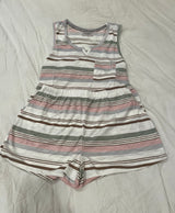 Cozy Pink, Ivory and Green Stripe Summer Pajama Set w/Pockets