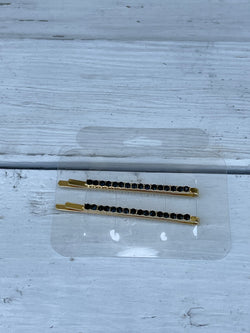 Gold w/Black Beads Set of 2 Hairpins