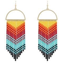 Sunny Colorful Beaded Tassel Earrings w/Half Moon Gold Detail