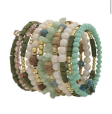 Mixed Beads Greens & Blues Wrap Around Bracelet