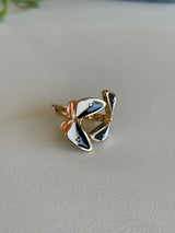 Butterfly Wrap Ring -Black, White & Coral Wings Adjustable
