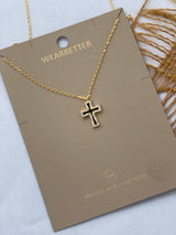 18K Gold Dipped Rhinestone Border & Black Cross Necklace