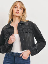 Washed Black Distressed Crop Jean Jacket by Just USA