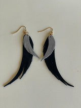 Black & Gray Faux Suede Feather Fishhook Earrings