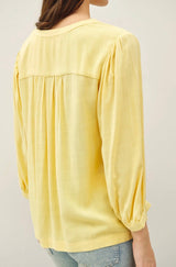Yellow V-Neck Loose 3/4 Sleeve Top
