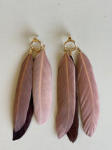 Pink & Brown Feather Post Earrings