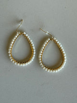 White Seed Bead & Gold Teardrop Dangle Earrings
