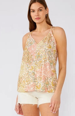 Dusty Peach & Sage Green Flower Print Tank Top w/Ties by Lovestitch