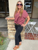 Ali Black Wash Mid Rise Super Soft & Stretch Crop Flare jeans by Vervet