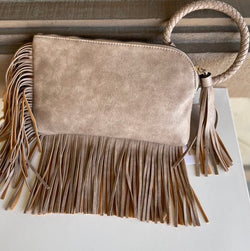 Steel Clutch Bag w/Braided Bracelet Wristlet & Fringe