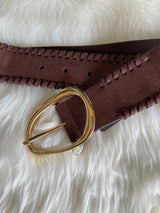 Alexa Koi Dark Brown Suede & Cinch Belt w/Abstract Gold Buckle