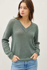 Teal Green Lightweight V-Neck Sweater Top