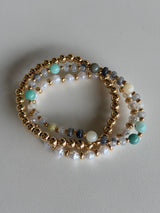 Mixed Blues, Gold & Pearl Set of 3 Stretch Beaded Bracelets