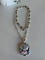 Wild Wild West Pendant on Silver Chain & Grey Bead Layered Necklace