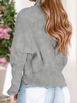 Gray Half Zipper, Collared Sweater w/Pocket Pouch and Thumbhole