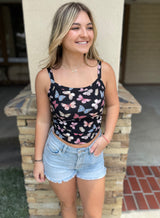 Black Butterfly Rib Tank Top w/Cinch Sides