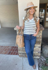 Cream & Navy Stripe Knit Sweater Vest
