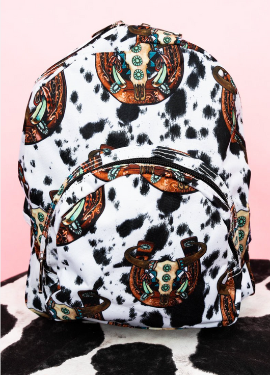 cow mini backpack Country Girl Cow Print Small Backpack w/Black Adjustable Straps & Fron – ocsocialbutterfly.com