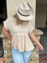 Vanilla Layered Flowy Top with Cuff Sleeve
