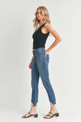 Button Down Shark Bite Hem Medium Denim Wash Jeans by Just Black Denim Made in USA