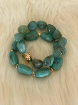 Turquoise & Gold Stone Set of 2 Stretch Bracelets