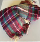 Red, Cream & Green Plaid Soft Scarf w/Frayed Edge