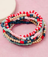 Pink, Blue & Gold Set of 10 Stretch Beaded Bracelets