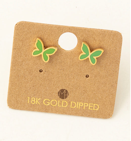 Green & 18K Gold Dipped Mini Butterfly Post Earrings