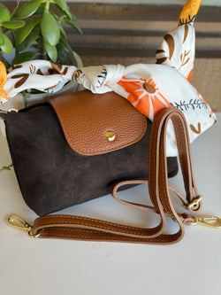 Vernazza Brown Suede & Genuine Leather Crossbody Purse