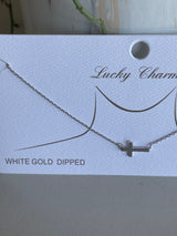 Sideways Cross White Gold Dipped 15.5”-17.5” Necklace