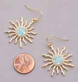 Gold & Aurora Borealis Stone Sunburst Earrings