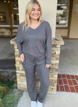 Smokey Soft Brushed Hacci Straight Leg Loungewear Pants w/Pockets & Drawstring