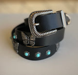 Butterfly Studded Black & Silver W/Turquoise Stones Belt