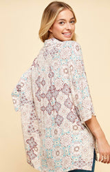 Seafoam & Berry Boho Print Button Down Top