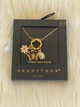 Secret Box 14K Gold Dipped Butterfly, Flower & Teardrop Charm Necklace