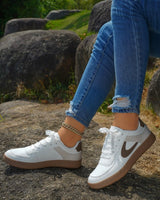 Coffee & Ivory PU Leather Lace Up Sneakers