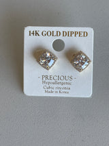 Precious 14K Gold Dipped CZ Square Stud Earrings