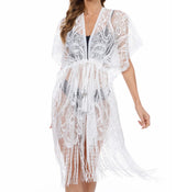 White Lacey OS Cover Up w/Tie Waist