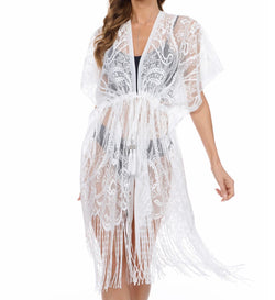White Lacey OS Cover Up w/Tie Waist