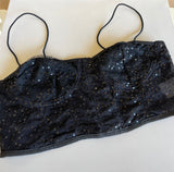 Black Sparkly Sequins Bralette w/Hook Closure Size Medium
