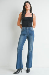 Dark Denim Flare Jeans w/Raw Hem & Stretch by Just Black Denim Made in USA